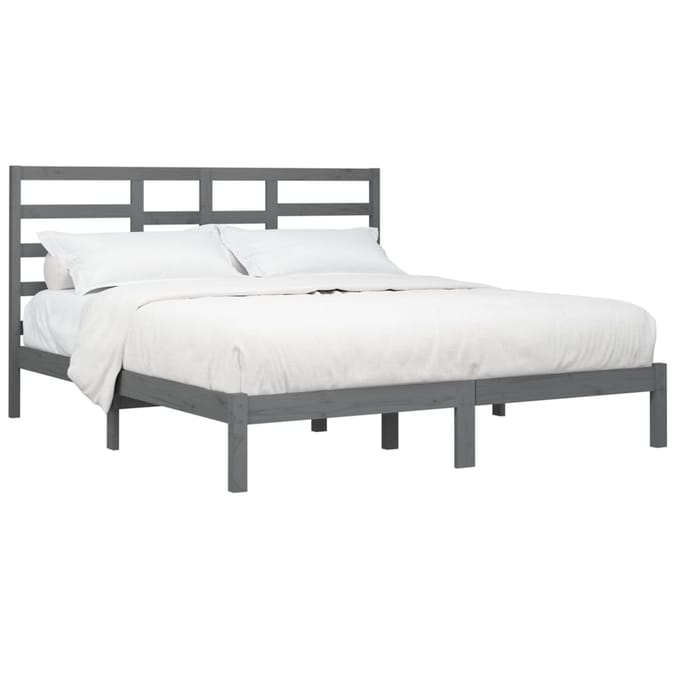 vidaXL - Bedframe - massief - hout - grijs - 200x200 - cm