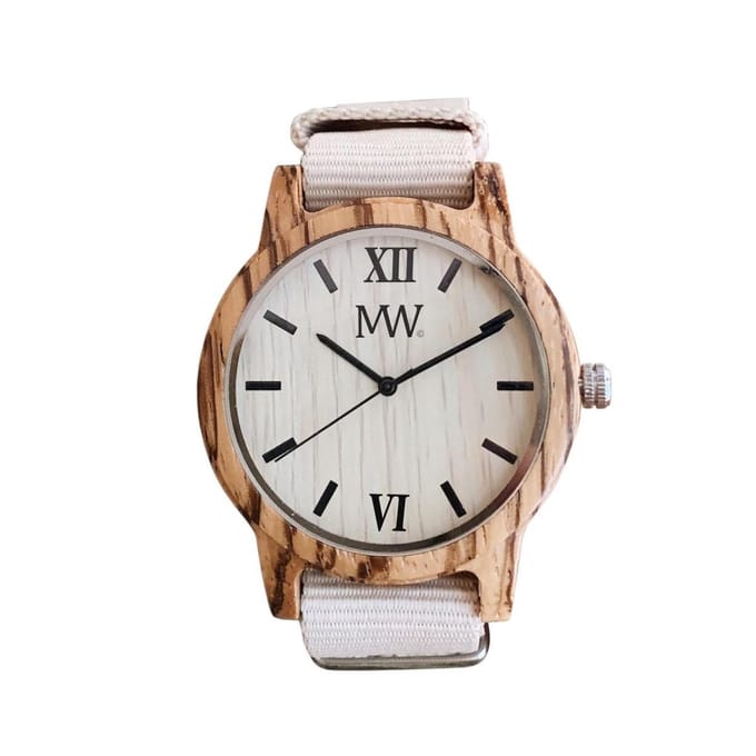 MW Wooden Watch canvas band beige
