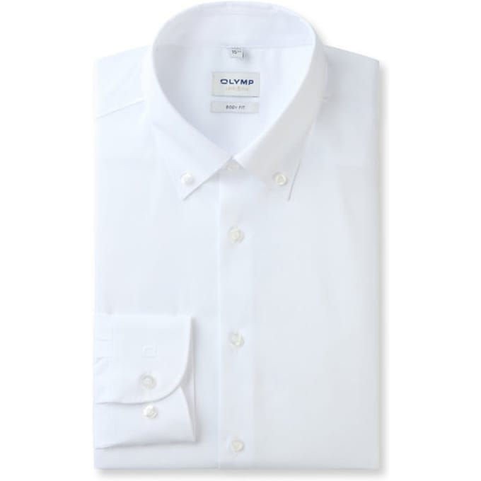 OLYMP Level 5 body fit overhemd - wit met button-down kraag - Strijkvriendelijk - Boordmaat: 44