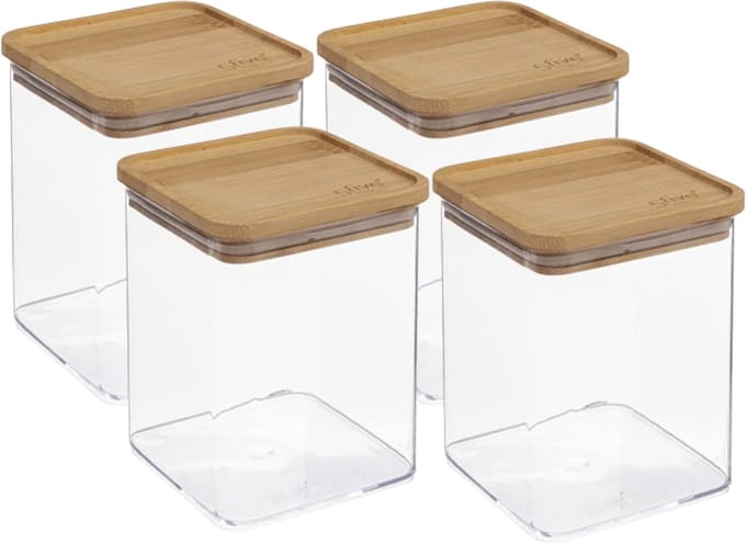 5Five - 4x - Keuken opslag voorraadpot - Berlino - kunststof/bamboe - 1000 ml - voedsel