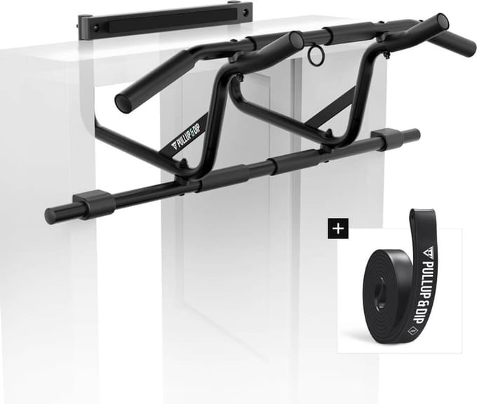 PULLUP & DIP Pro - Deur Pull-up Stang Premium - Montage Zonder Boren - Verhoogde Grip Positie - Inclusief Weerstandsband