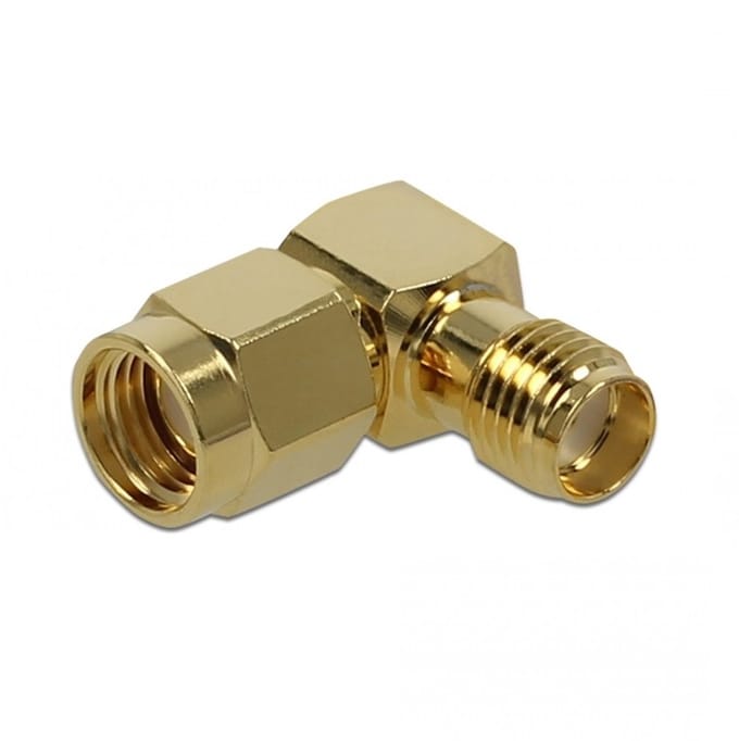 RP-SMA (m) - SMA (v) haakse adapter - 50 Ohm / 10 GHz