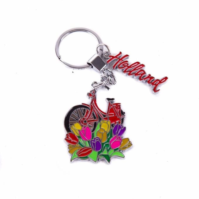 Sleutelhanger zwarte fiets met tulpen Amsterdam