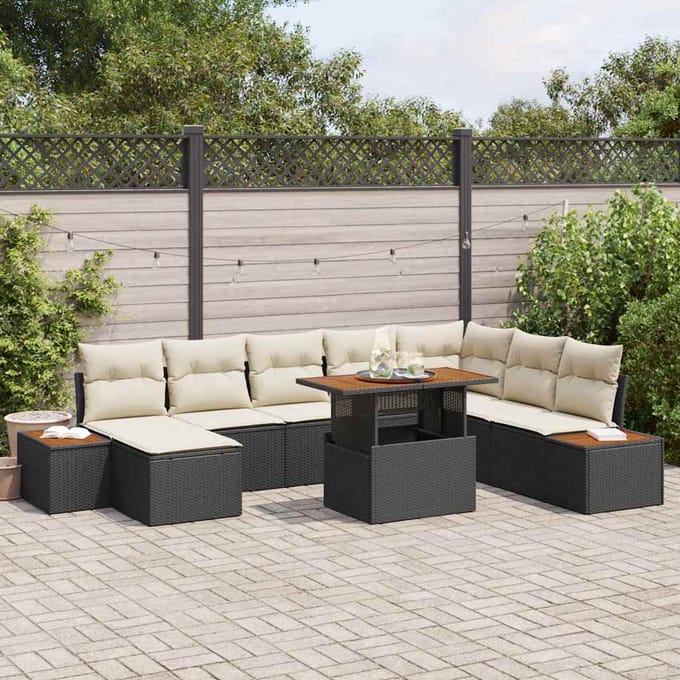 vidaXL - Tuinbank - Set - 9 - st - Zwart - en - Beige