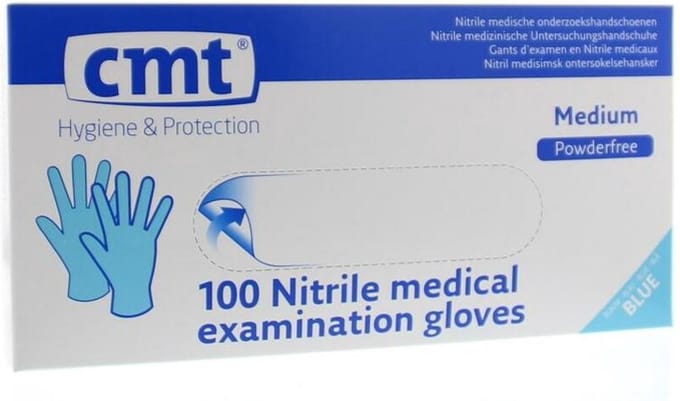 CMT Onderzoekshandschoen nitriel blauw poedervrij maat 100 Stuks