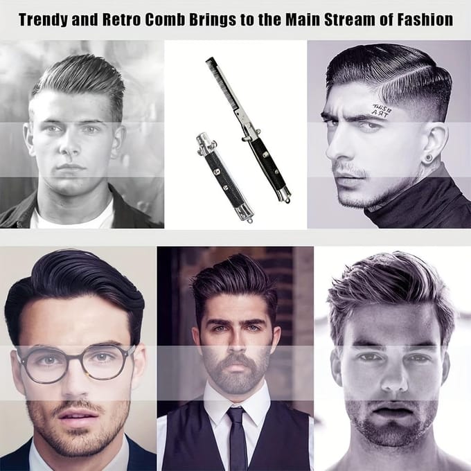 Peigne de Coiffage pour Hommes à Dents Fines Double Usage - Peigne Pliable noir