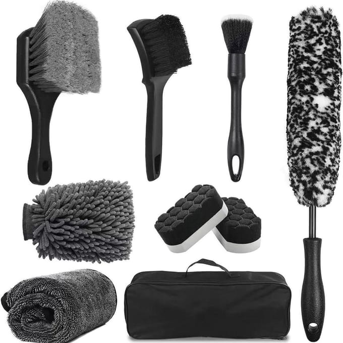 Auto Wiel Borstels - Detailing Set - Velgen Reinigen - Korte Handgreep - 7 Stuks - Grijs