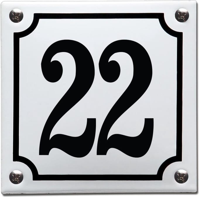 Emaille huisnummer wit/zwart nr. 22