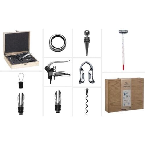 Secret de Gourmet Sommelier Cadeauset - 9-delig wijnaccessoires geschenk in houten kist, perfect voor wijnliefhebbers.