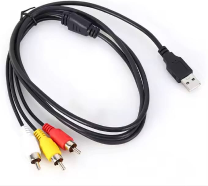 LET OP! USB naar 3 x RCA Mannetje Kabel - 1.5 Meter - Zwart