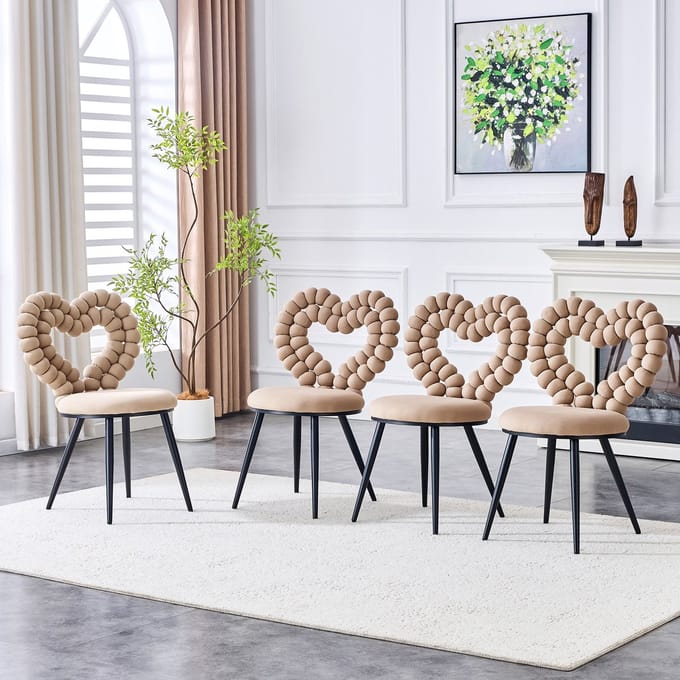 REDOM Eetkamerstoelen Set Van 2 - Uitsparing In Rugleuning - Modern - Metaal En Fluweel - Camel