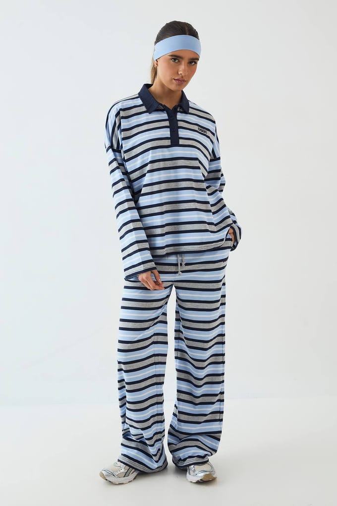 Dames DSGN Studio Gestreepte Wijde Pijpen Broek | Indigo | Maat: Small