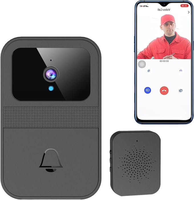 Video Doorbell with Camera, Wireless Intelligent Video Doorbell with Plug Receiver, with Two-Way Communication, Cloud Storage, Instant Notifications and Night Vision Function