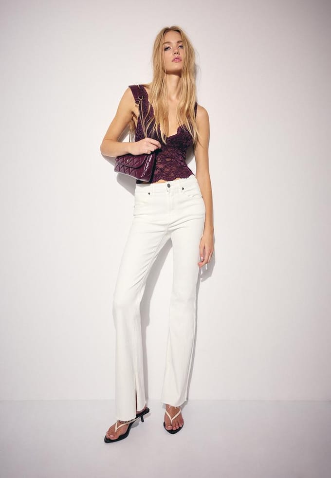 Stradivarius Kanten top met brede bandjes  Purper XL