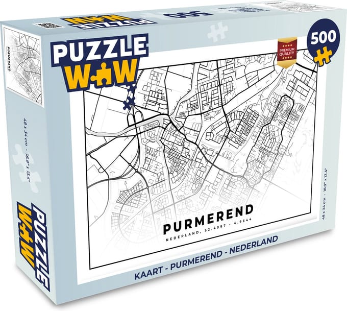 Puzzel Kaart - Purmerend - Nederland - Legpuzzel - Puzzel 500 stukjes