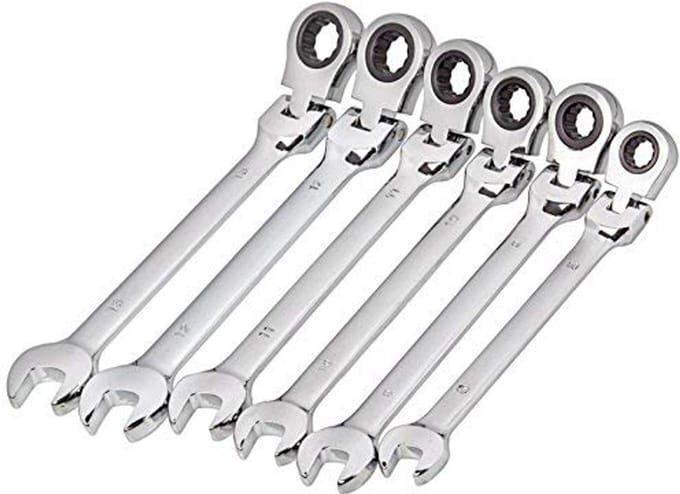 Set van 6 flexibele ratelsleutels 8-13 mm voor metrische zeskantmoeren