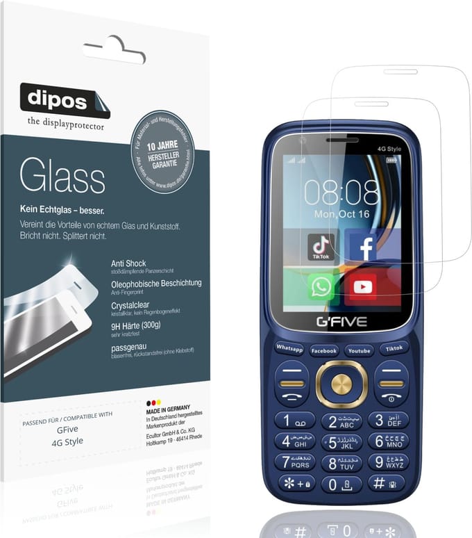 dipos – 2x Pantserfolie geschikt voor GFive 4G Style | 9H Screenprotector