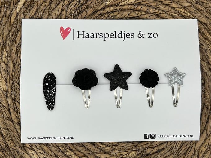 Try-out mix 48 - mix van verschillende speldjes - zwart/zilver - glitters - kerst - feestdagen - 4 cm speldjes
