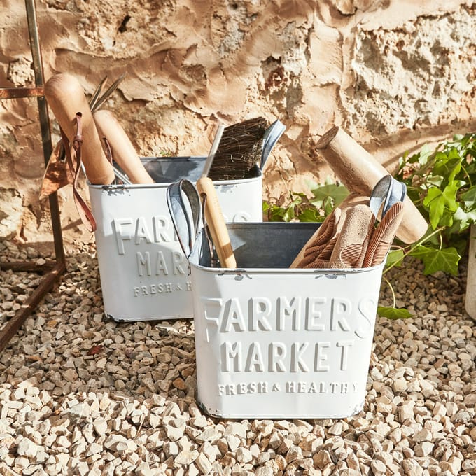 LOBERON Blik set van 2 Market antiekwit