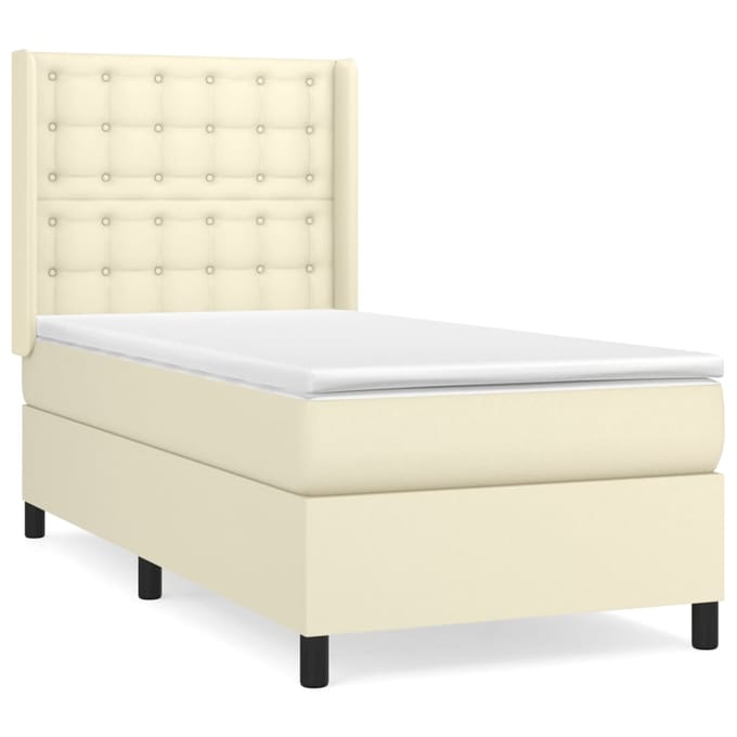 vidaXL - Boxspring - met - matras - kunstleer - crèmekleurig - 90x190 - cm