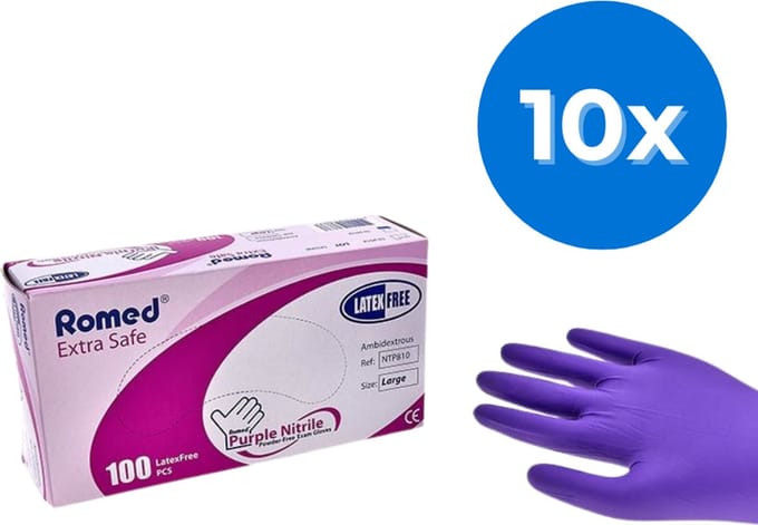 Romed nitril handschoenen paars (heavy duty) 1000 stuks - Set van 10 doosjes M Romed