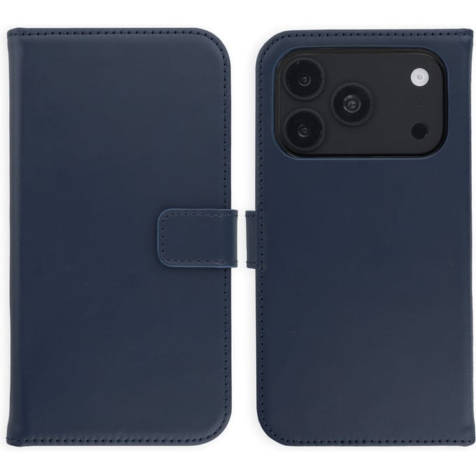 Selencia Hoesje - Geschikt voor Apple iPhone 18 Pro Max / 17 Pro Max - Echt Lederen Bookcase - Blauw