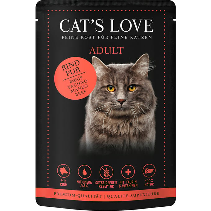 12x85g Cat's Love Pure Beef Nat Kattenvoer