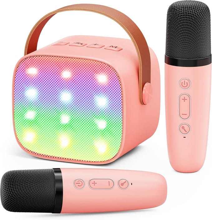 Mini Karaoke Machine voor Kinderen en Volwassenen met LED-lampen en Spraakeffecten