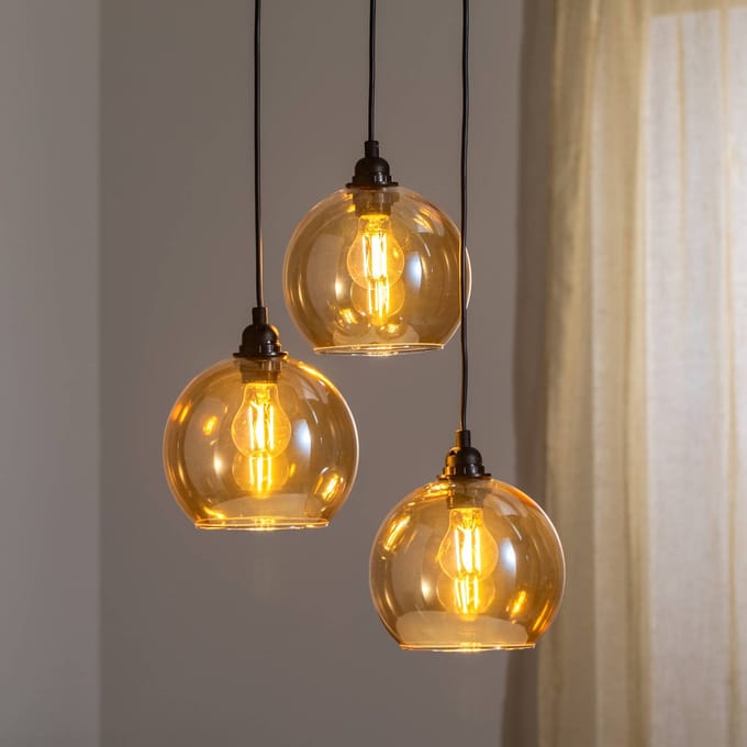 Glas hanglamp woonkamer Jack rond 3-lichts | Opviq