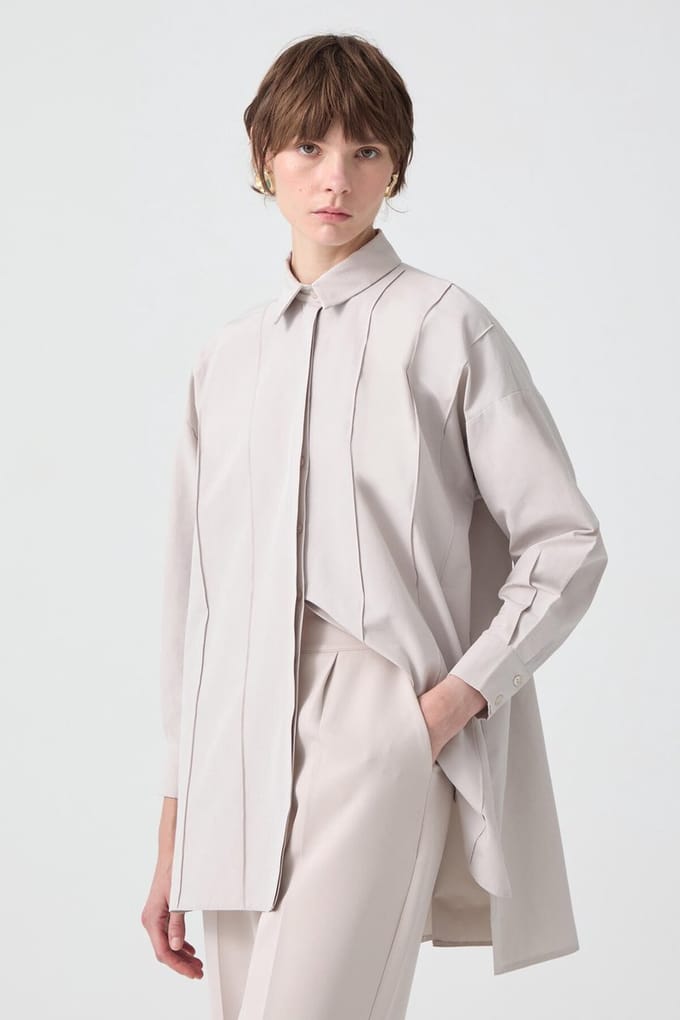 Touché Privé - Geribbelde blouse - Stone - Dames