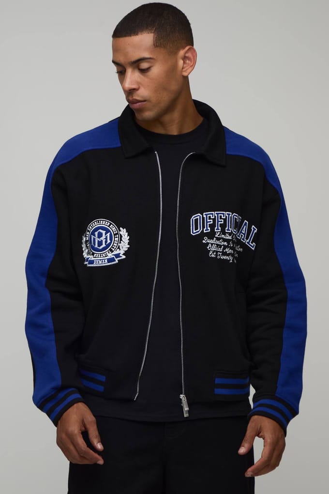 Boxy Fit Jack Met Kraag En Appliqué Varsity Jersey | Black | Size Medium
