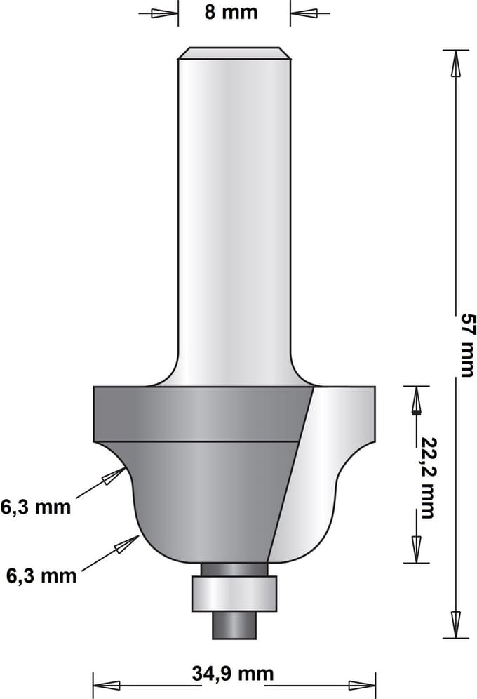 HiKOKI 8 MM PROFIELFREES (ROMEINSE OGIEFFREES) MET ONDERLAGER 34.9X57X6.3