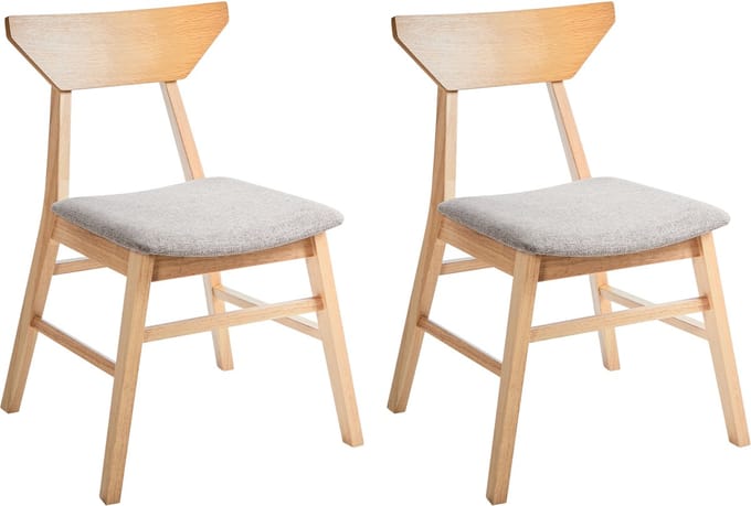 HOPKINS - Eetkamerstoelen set van 2 - Lichtbruin/Taupe - Rubberhout