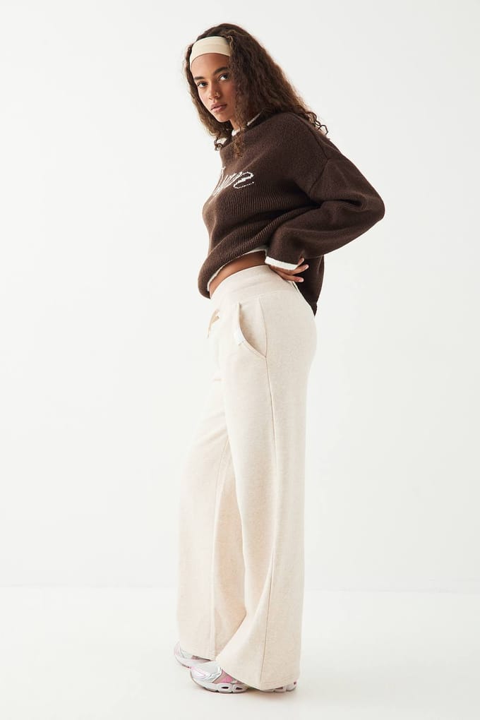 Dames DSGN Studio Diepe Tailleband Wijde Pijpen Jogger | Havermout | Maat: XL