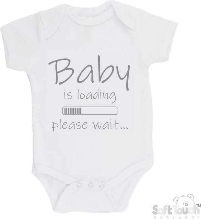 100% katoenen Romper "Baby is loading please wait..." Unisex Katoen Wit/grijs Maat 62/68