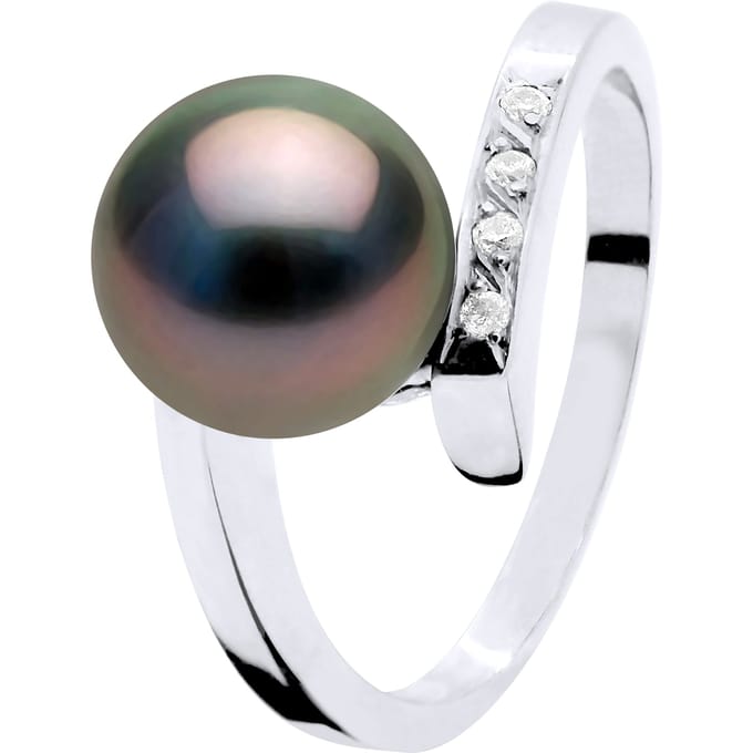 Diamond Ring 0,04 Cts en Tahitian Pearl Ronde 8-9 mm wit goud