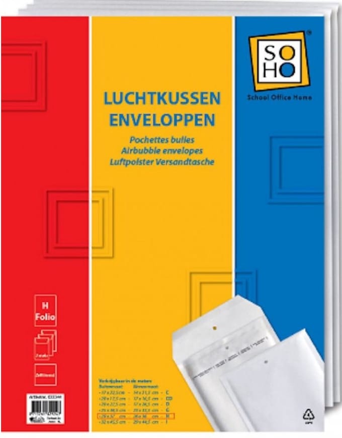 Soho Envelop Luchtkussen H18 Papier 29 X 37 Cm Wit 3 Stuks