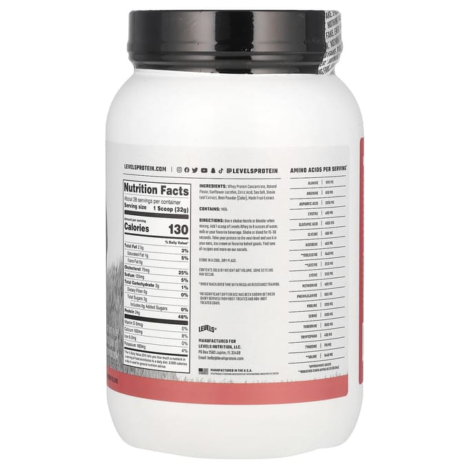 Levels, Wei-eiwitpoeder van grasgevoerde koeien, Aardbei, 2 lb (907 gram)
