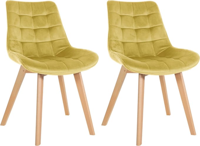 CLP Brook Set van 2 eetkamerstoelen - Hout frame - Fluweel - Velvet - geel