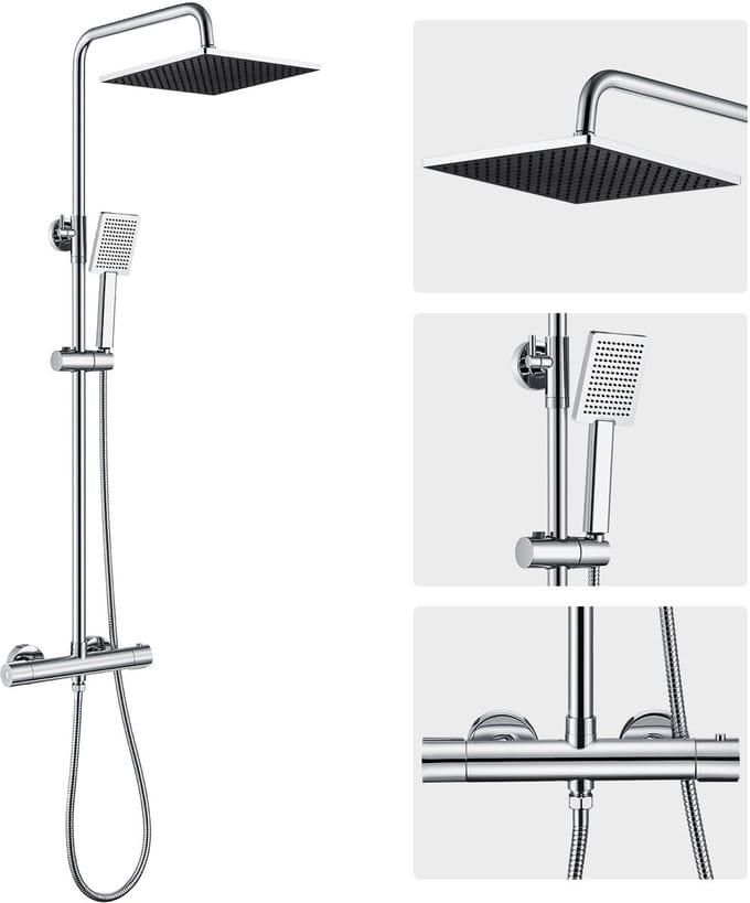 Auralum MAX Regendouche met Thermostaatkraan - Chroom Douchesysteem - Regendouche Ø 25.4 cm - Handdouche Ø 8.5 cm - Chroom