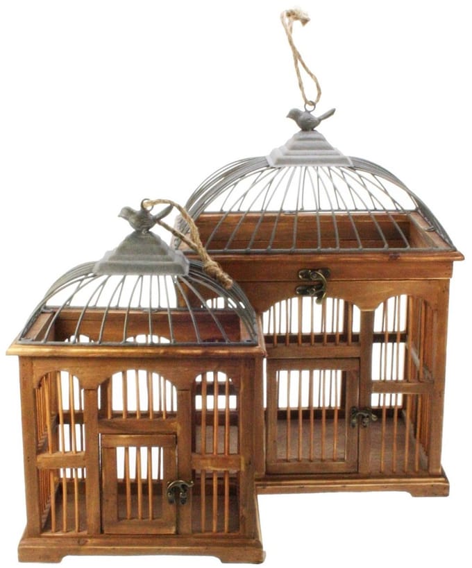 Vogelkooi Set – Hout – 34×26×47 cm – Set van 2 – Decoratief & Stijlvol