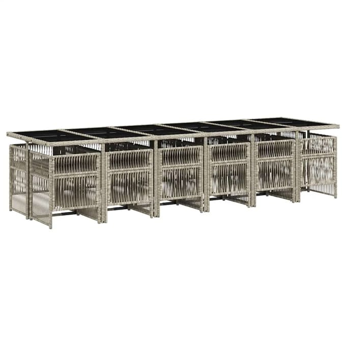 vidaXL - 13-delige - Tuinset - met - kussens - poly - rattan - lichtgrijs