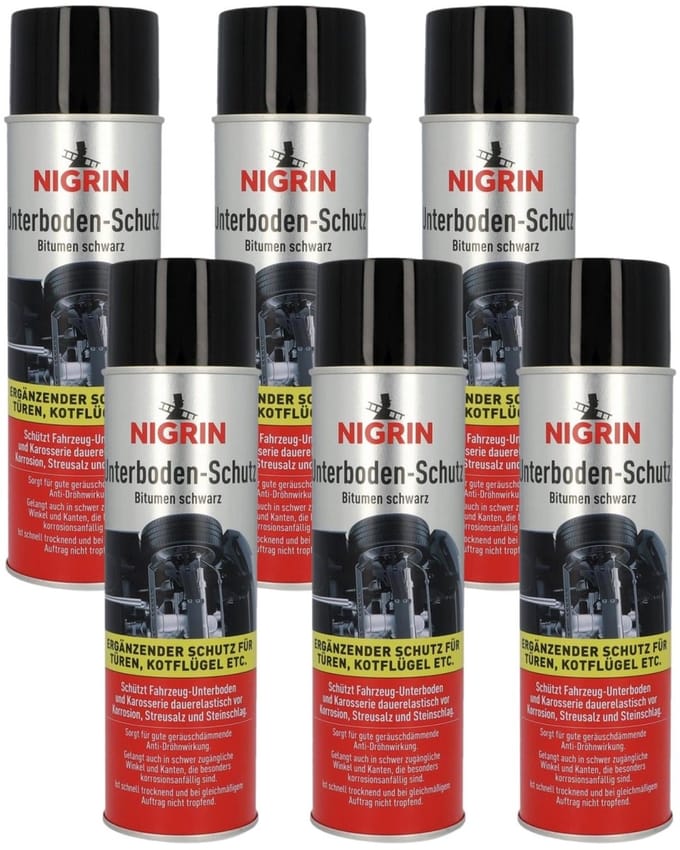 6x PACK Nigrin onderbodembescherming spuitbus bitumen zwart corrosiebescherming auto