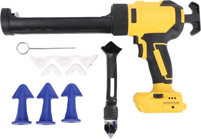 Elektrisch Kitpistool - Draadloos Afdichtmiddel - Precisie Afwerking - 6 Snelheden Variabel - 10oz Capaciteit - Geel