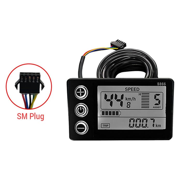 Elektrische Fiets 24V/36V/48V SM Stekker LCD Display voor E-bike Elektrische Scooter SM Plug black