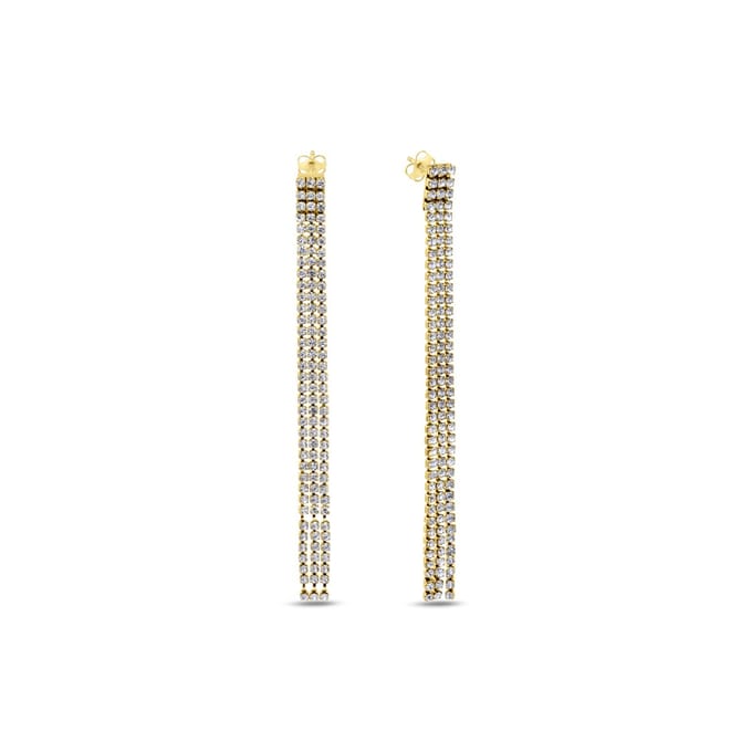 CO88 Collection - 8CE-70589 - oorbelhanger drie strings wit kristal - 10 cm - goudkleurig