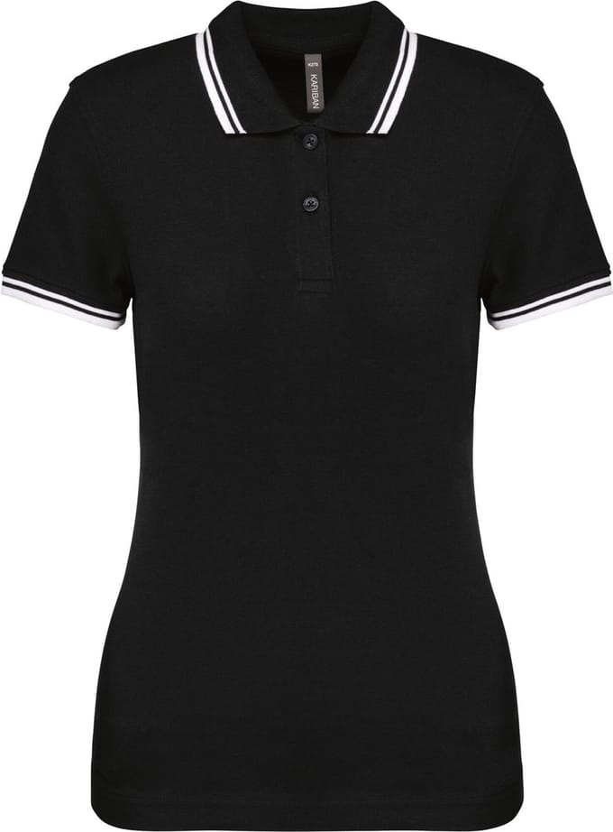Kariban Gestreepte damespolo korte mouwen K273 - Black / White - M