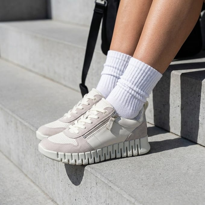 Ecco Ecco Gruuv Side Zip Sneakers beige Leer