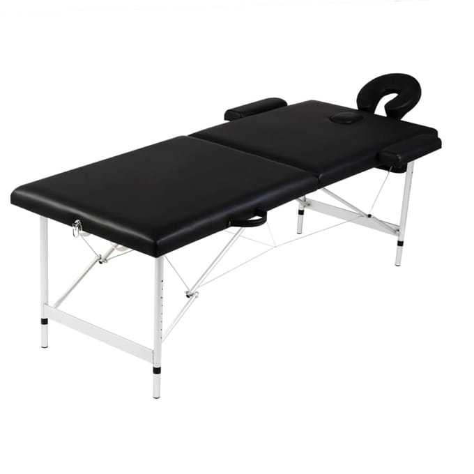 vidaXL - Massagetafel - met - 2 - zones - inklapbaar - aluminum - frame - zwart