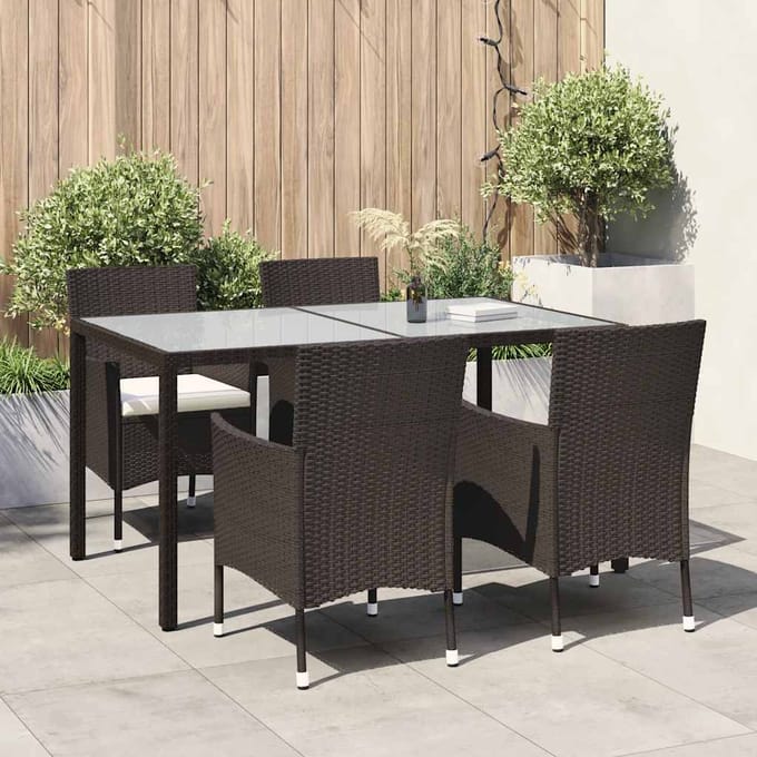 vidaXL - 5-delige - Tuinset - met - kussens - poly - rattan - bruin